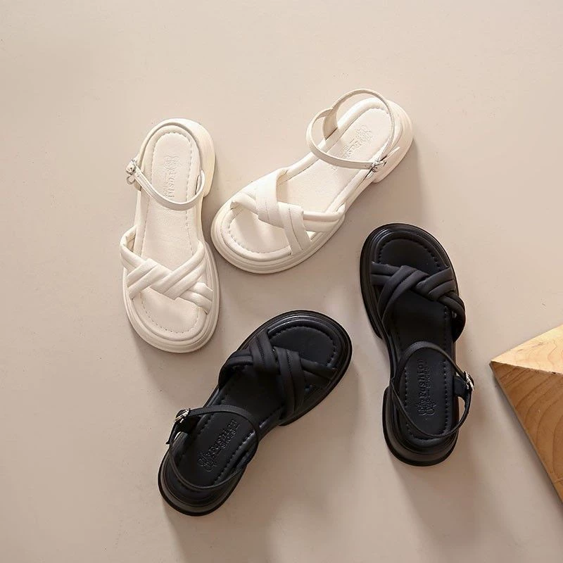 Женские летние сандалии 2025, новые спортивные римские пляжные туфли на толстой подошве, летняя обувь в французском стиле для женщин с юбками