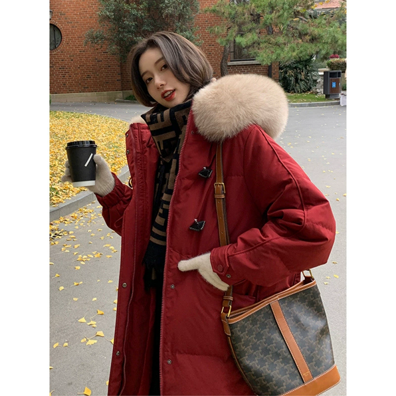 Winter long warm down jacket, mid-length
