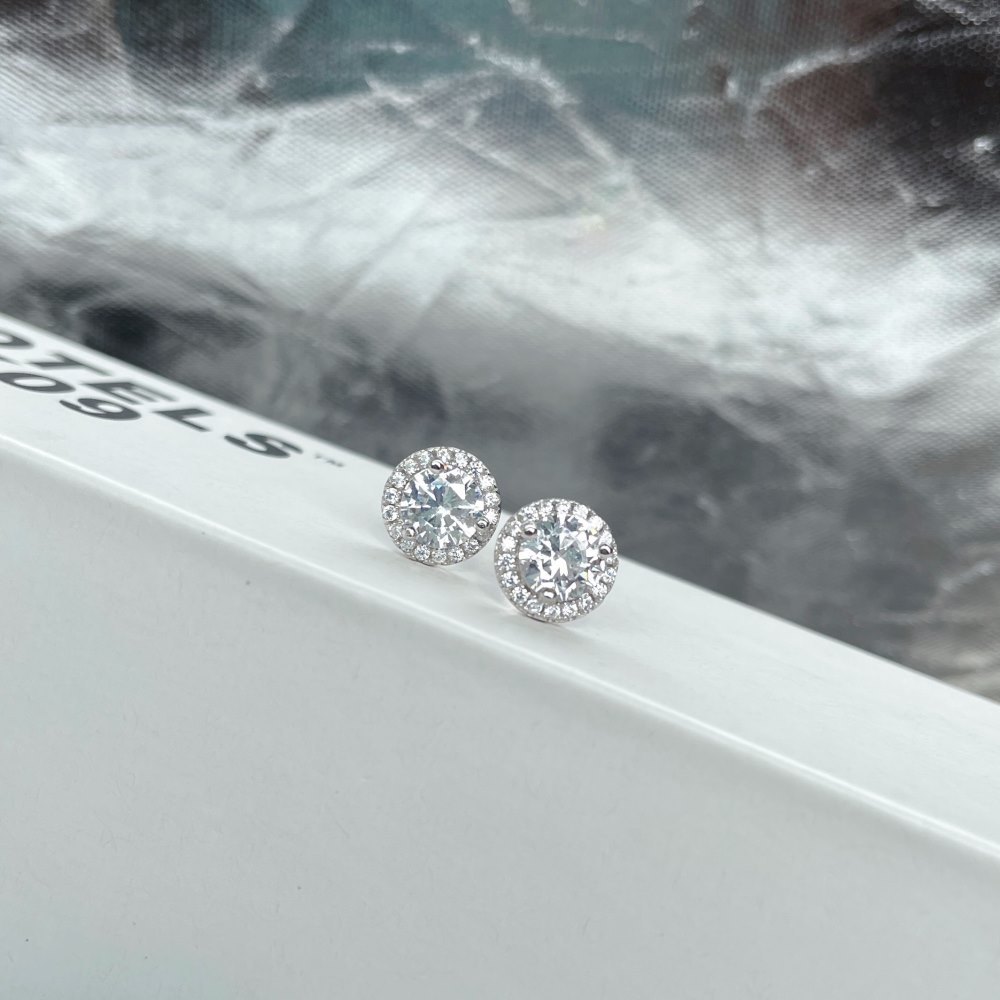Geometric Pattern 1 Pair 925 Sterling Silver Zircon Geometric Ear Studs