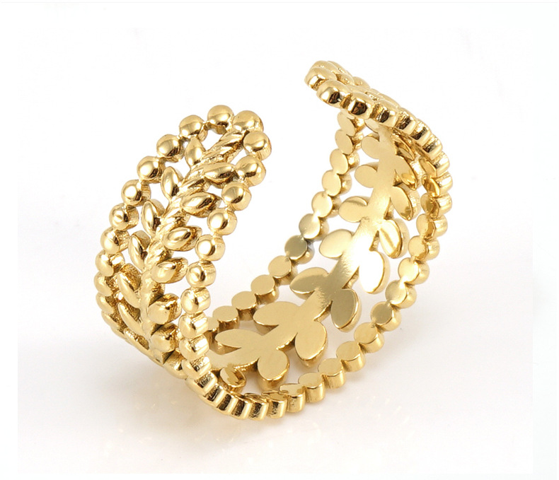 Leaves Pattern Women'S Gender Fashion Leaves Titanium Steel Open Ring Plating Stainless Steel Rings