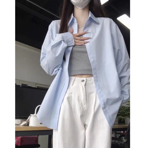 Women's Autumn Sun Shirt Loose Casual French Chic Blue Collared Shirt