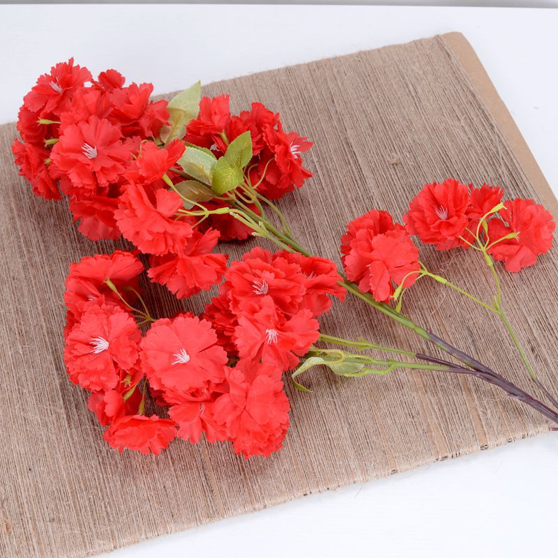 Cifrado de rama de flor de cerezo artificial 4 tenedor 3 tenedor flor de cerezo árbol flor artificial decoración de la boda flor falsa flor de cerezo colorido al por mayor