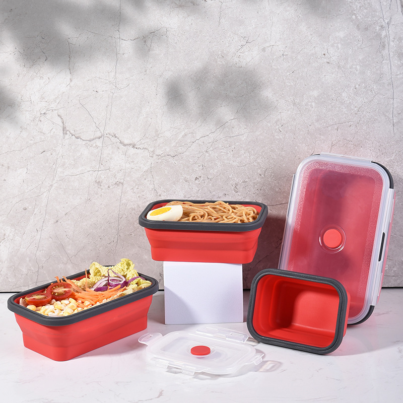 Caja de almuerzo plegable de silicona caja de espuma de viaje al por mayor plegable de grado alimenticio con cubierta de cubierta