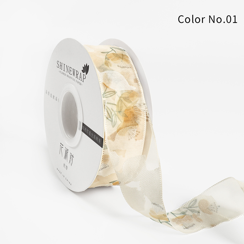 Fabricantes de fiestas de flores al por mayor nueva impresión de cinta 2.5CM envases de flores tiendas de flores regalo ramo de cinta