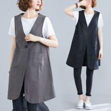 棉麻马甲外套女中长款2023春秋新款大码宽松马夹百搭无袖上衣春季