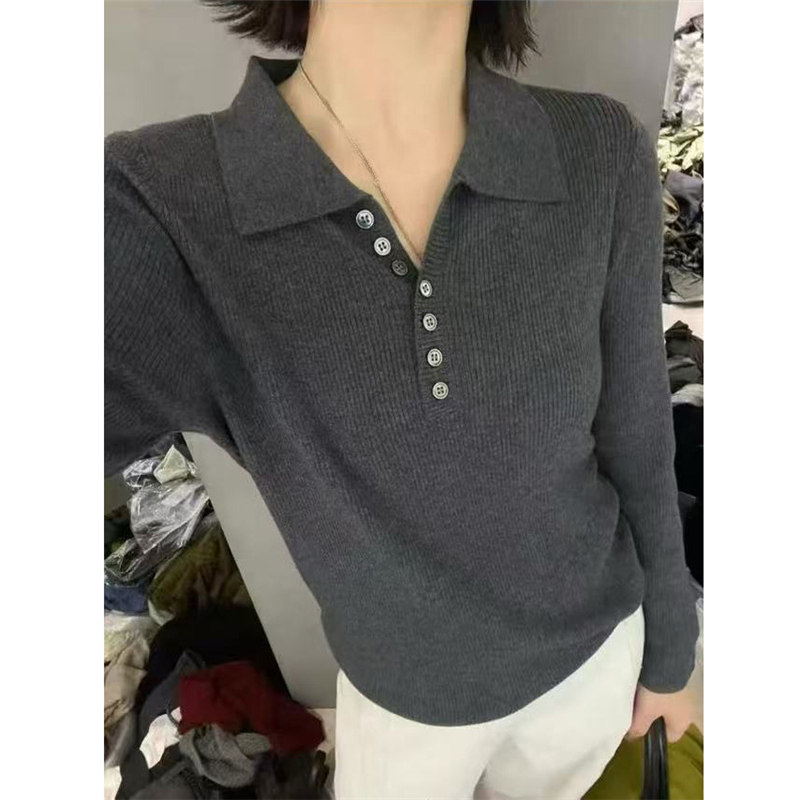 2026 Autumn New Polo Collar Pure Desire Buttoned High-End Chic Long-Sleeve Knit Base Shirt Women's Thin Sweater 2026 Autumn New Polo Collar Pure Desire Buttoned High-End Chic Long-Sleeve Knit Base Shirt Women's Thin Sweater