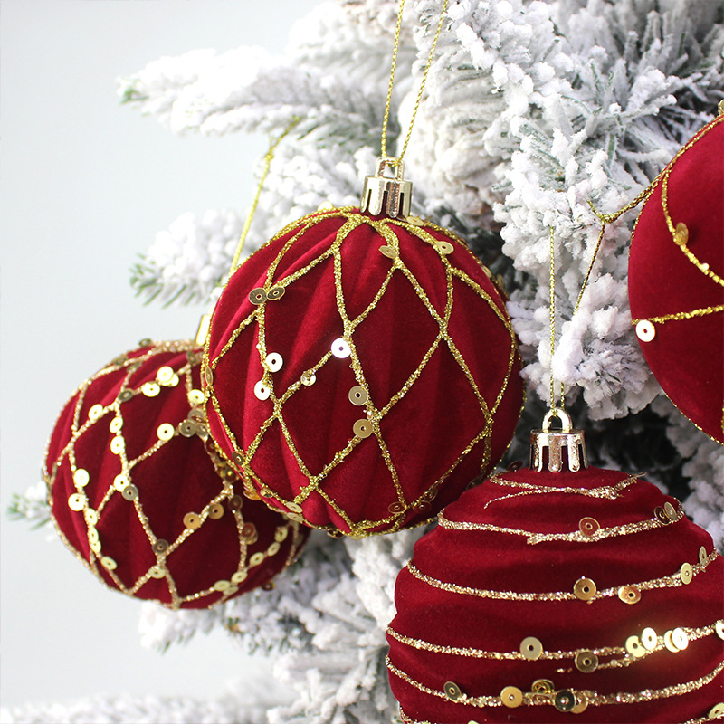 Bolas de Navidad flocado bolas de Navidad bolas de decoración de Navidad 8cm bolas de Navidad decoración de árbol de Navidad colgante decoración de Navidad