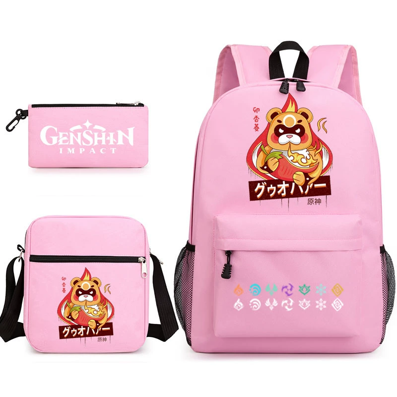 Backpack set (Genshin) 3‑piece — backpack, one‑shoulder bag, pencil case, assorted colors