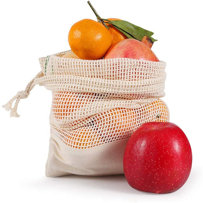 亚马逊爆款环保超市购物全棉拼接网袋 抽绳束口水果网袋可DIY图案