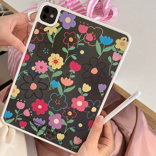 Off-White Colorful Flower iPad Air7 Protective Case Pro11 Pen Tray 13inch Sets Mini7 Tablet 2021 Soft Edge