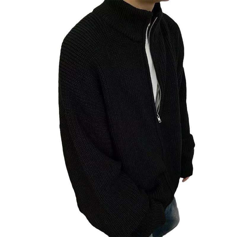 24 primavera y otoño estilo americano retro cuello de punto cardigan chaqueta hombre japonés relajado pareja alta sensación suéter