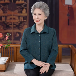 妈妈秋装厚款衬衫2026新款中老年女长袖衬衣60岁70婆婆春秋上衣服