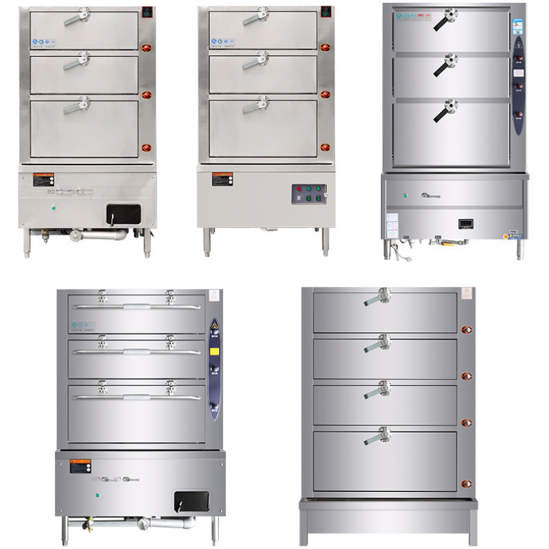 Cabina de vapor de mariscos de tres puertas, arroz de vapor de verduras de calentamiento eléctrico multifuncional comercial, cocina de hotel, gabinete de vapor multicapa grande