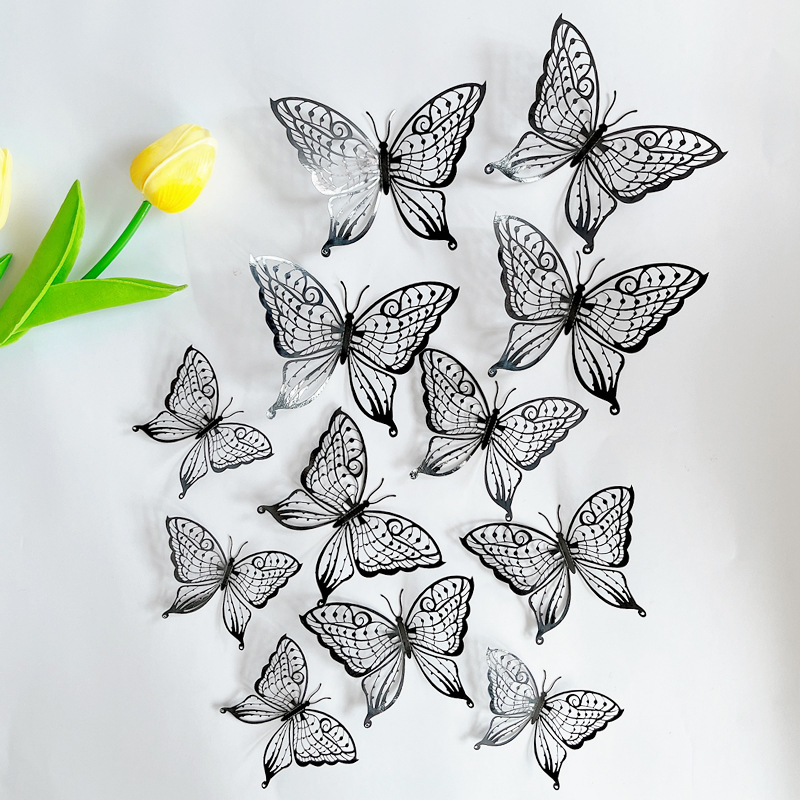 LTHD003 Papier autocollant décoratif tridimensionnel pour réfrigérateur, motif papillon et feuille de saule 3D, artisanat raffiné_voghion.com