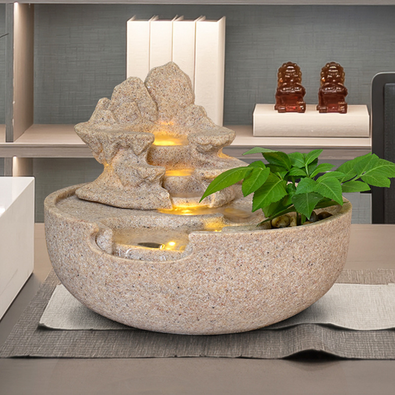 Modern Light Luxury Wealth-Attracting Flowing Water Fountain Ornament for Living Room or Office Desktop, Circulating Water Feng Shui Wheel, Opening Housewarming Gift