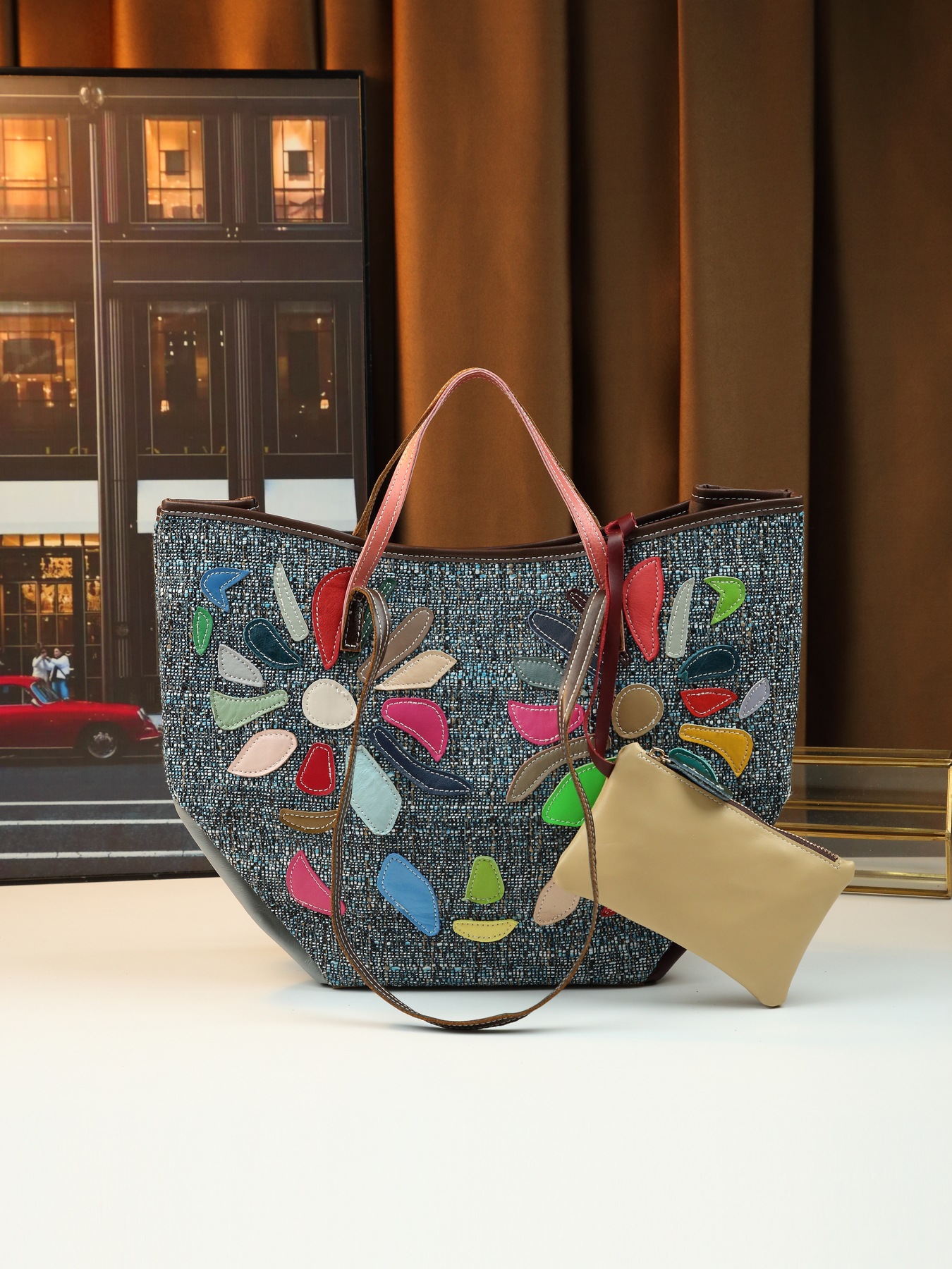 Women Genuine Leather Shoulder Bag Patchwork Irregular Graphic_voghion.com