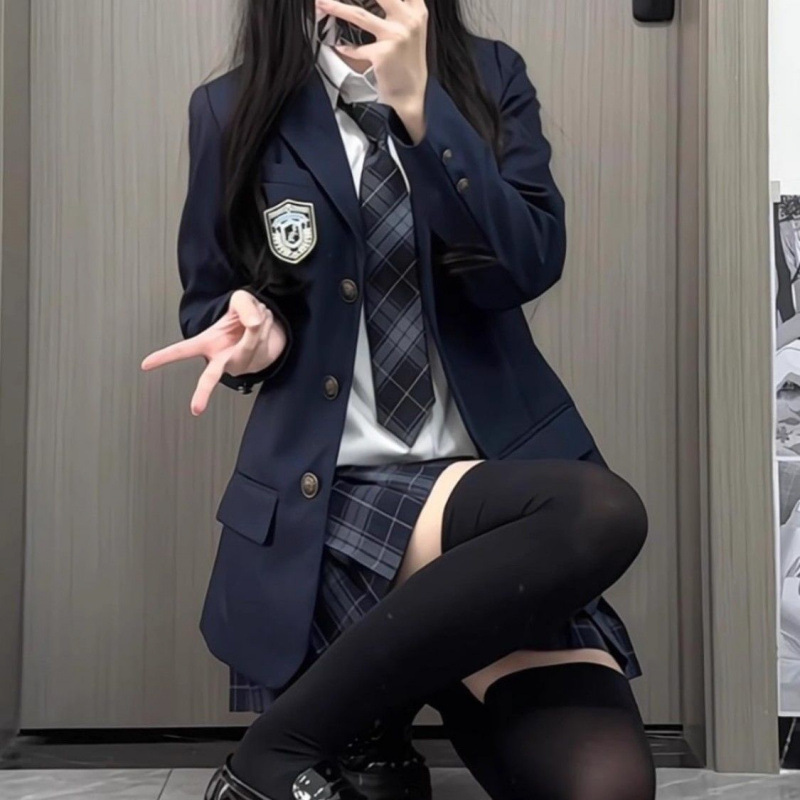 本佐中JK西装外套女正版原创校供学院风藏青色西服制服套装三件套|undefined