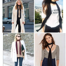 跨境韩国单色细长丝巾女高级感纯色小领巾服饰百搭韩版绑 包飘带