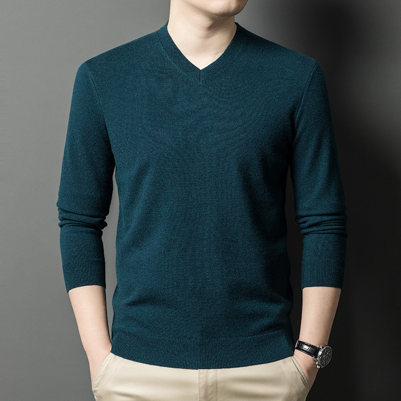 Branded wool sweater for men, 2026 autumn and winter fashion, V-neck, suitable for middle-aged dads, casual and versatile men's base shirt Branded wool sweater for men, 2026 autumn and winter fashion, V-neck, suitable for middle-aged dads, casual and versatile men's base shirt