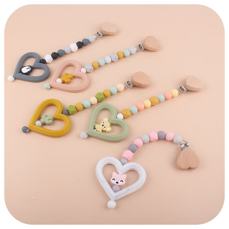 Bebé DIY creativo haya clip de chupete de dibujos animados nuevo amor silicona animal campana chupete cadena coche colgando joyería