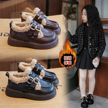 女童皮鞋冬款2025潮牌新款儿童二棉豆豆鞋小女孩公主加绒棉鞋软底