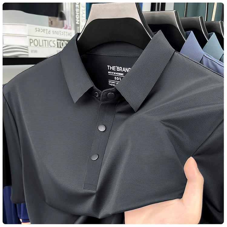 Áo polo nam tay ngắn cổ bẻ ẩn nút, chất liệu ice silk thấm hút nhanh khô — đen chi tiết 8