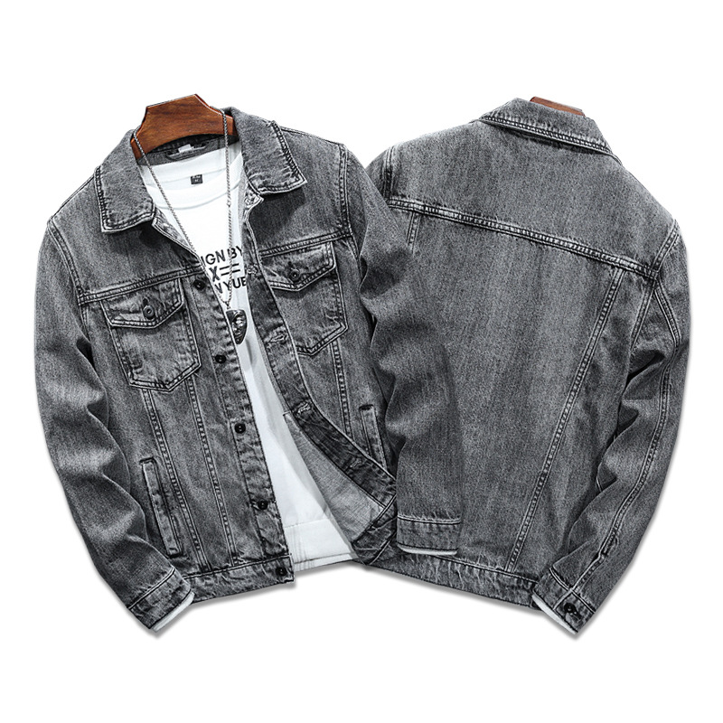 Men's Clothing autumn gray simple slim denim jacket_voghion.com