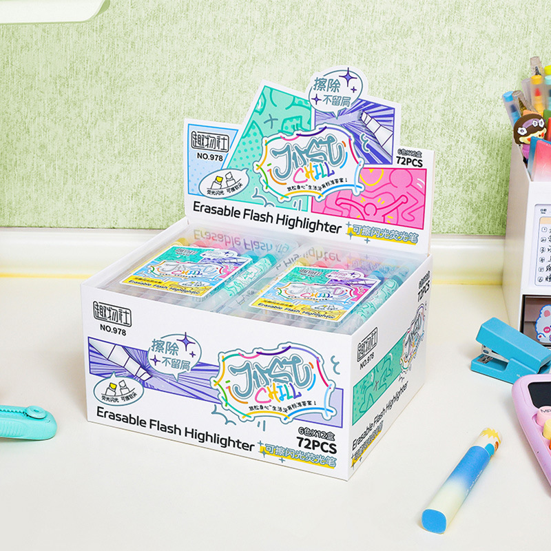 Resaltador de flash borrable, protector de ojos de cabeza inclinada para estudiantes, bolígrafo de preparación de lecciones de marcado en el aula, resaltador de cuenta manual para niños