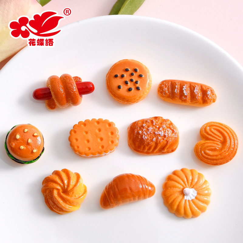Simulación de comida y juego pan hamburguesa accesorios de resina al por mayor bricolaje casero teléfono móvil Shell cuerda de pelo accesorios para el cabello parche refrigerador
