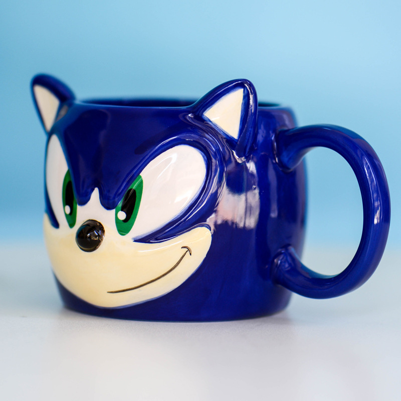 Taza de erizo de Sonic cuidadosamente seleccionada Taza de muñeca de cerámica de anime azul Juego Taza de agua circundante Taza de té