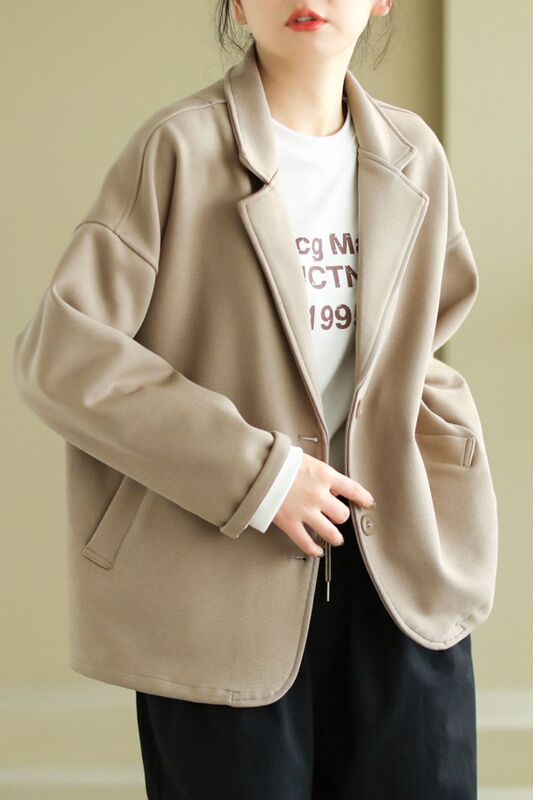 New Product: Solid Color, Simple and Stylish Knitted Stretch Cotton Versatile Loose Long-Sleeve Casual Blazer for Women