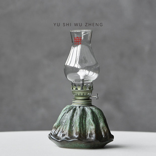 Wabi-Sabi Lotus Ceramic Butter Lamp Holder, Religious Supplies, Creative Oil Lamp, Zen Space Atmosphere Lighting Ornaments