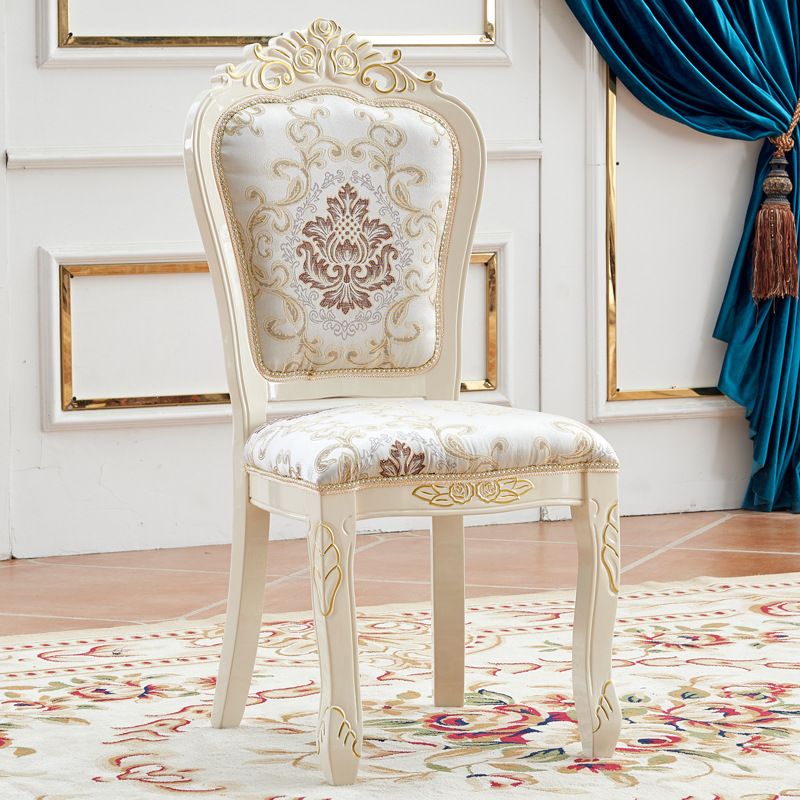 European-style dining chair pastoral solid wood fabric hotel dressing desk manicure backrest stool comfortable home restaurant chair