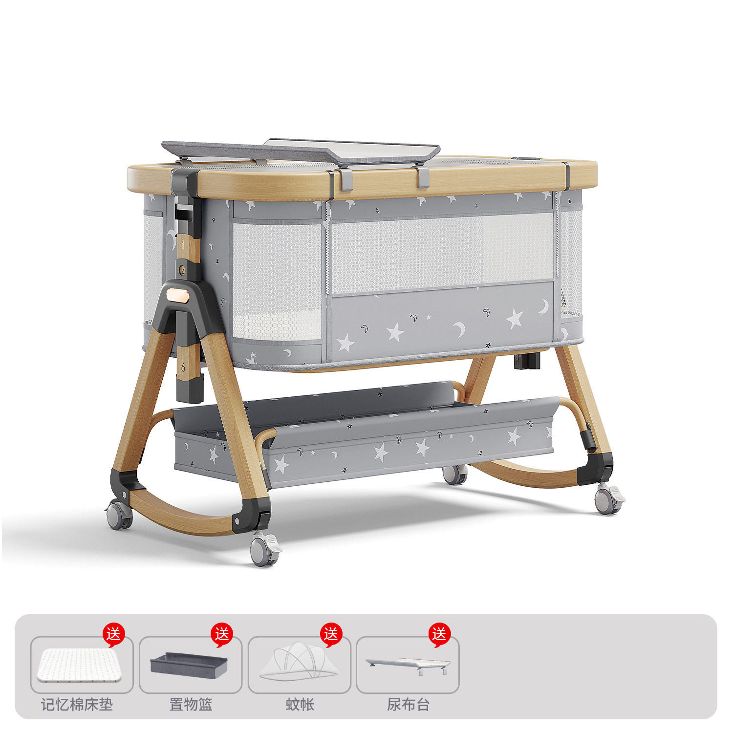Cama para bebés, cama de cuna para recién nacidos, cama de empalme grande, cama móvil portátil plegable multifuncional 2 en 1