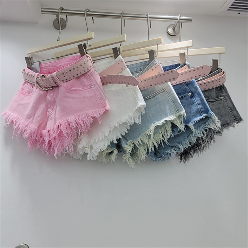 Pantalones Cortos Denim de Tiro Bajo Mezclilla, Poliéster Tiro Bajo, Efecto Lavado para Mujer
