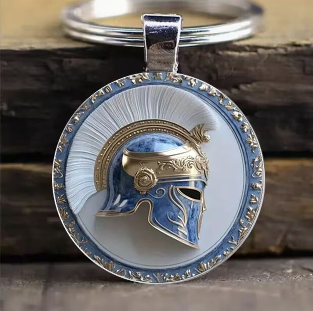 Cross-Border Hot-Selling Roman Warrior Helmet Glass Alloy Keychain Pendant Creative Car Bag Decoration Gift