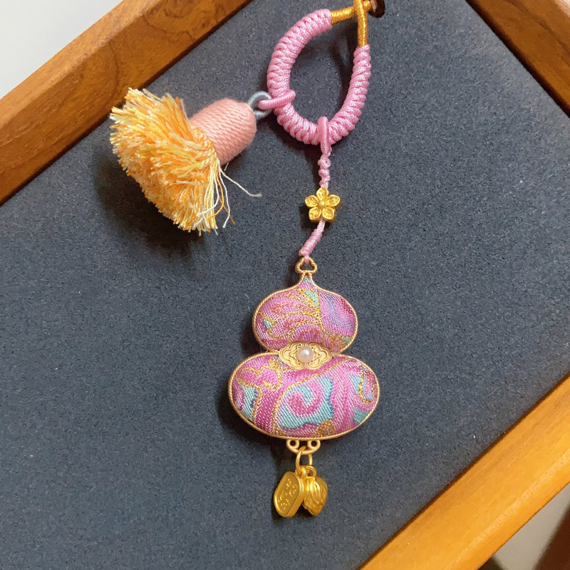 （完成品）新中式無形文化遺産手作り宋錦如意葫芦キーホルダー飾りバッグチャーム女性用キーリング|undefined