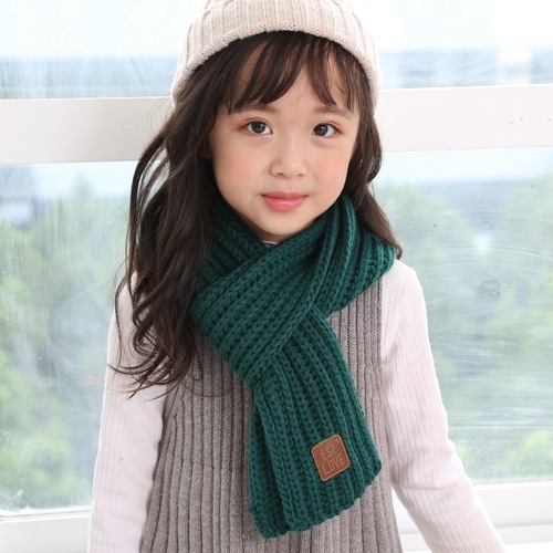 Children's Labelled Knitted Scarf, Boys' and Girls' Fashion Solid Color Parent-Child Trendy Autumn/Winter Kids' Warm Neck Wrap