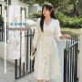 大码春季蕾丝v领拼接裙