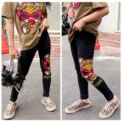 Children's Parent-Child Leggings, High-End Cartoon Cotton Elastic Tight Pants for Girls, Cute Small Feet Pants for Toddlers, Mother's Style with Old Flowers
