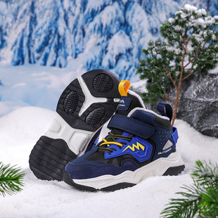 Boys' Large Cotton Shoes Winter New Arrival Leather Waterproof Non-Slip fleece-lined Thickened Snow Cotton Children's Middle Tube Snow Boots