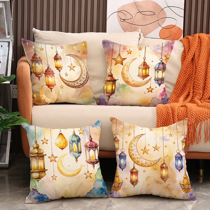 Muslim Golden Moon Print Pillow Cover Middle Eastern Home Atmosphere Arrangement Cushion Interior Decoration Sofa Cushion