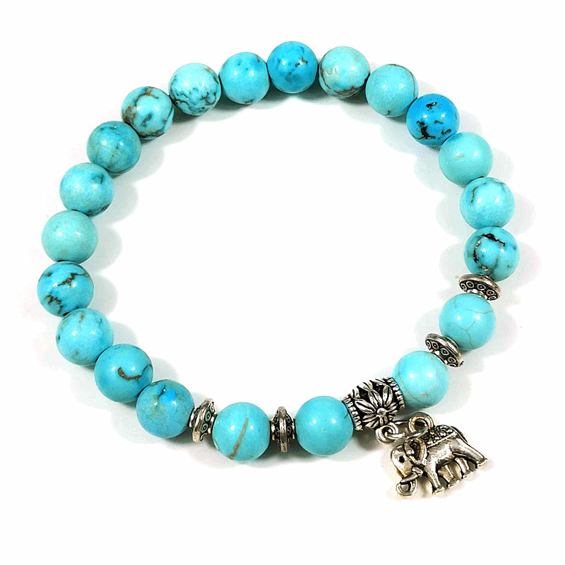 Europeo y americano pequeño libro rojo pegamento relleno Pino elefante colgante pulsera azul Pino estilo bohemio estudiante ronda pulsera de cuentas al por mayor