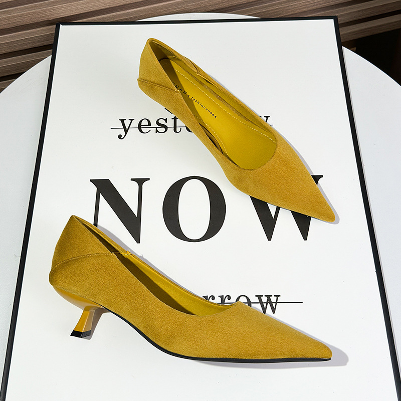 Qadın üçün süet stiletto ayaqqabı, nazik dabanlı, 2025 payız