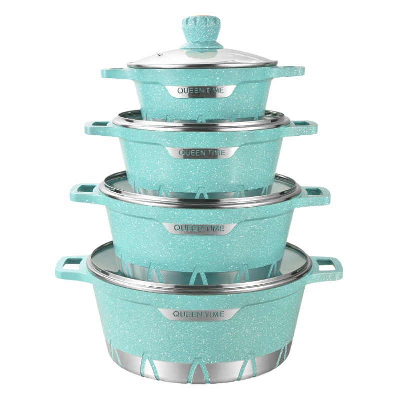 Olla de sopa transfronteriza olla de fundición antiadherente olla de sopa doméstica estofado olla traje 10 piezas olla de aluminio olla de diez piezas conjunto de olla