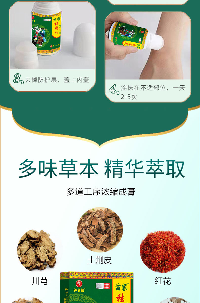 Miao Jia Qu Tong Ling Pain Relief Gel Roller Ball Topical Massage Care for Joint Neck and Knee 50ml preparation