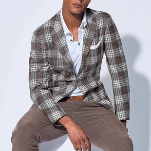Euro-America Suit Men's Light Business Casual Suit Cross-Border Men's Plaid European Single Top