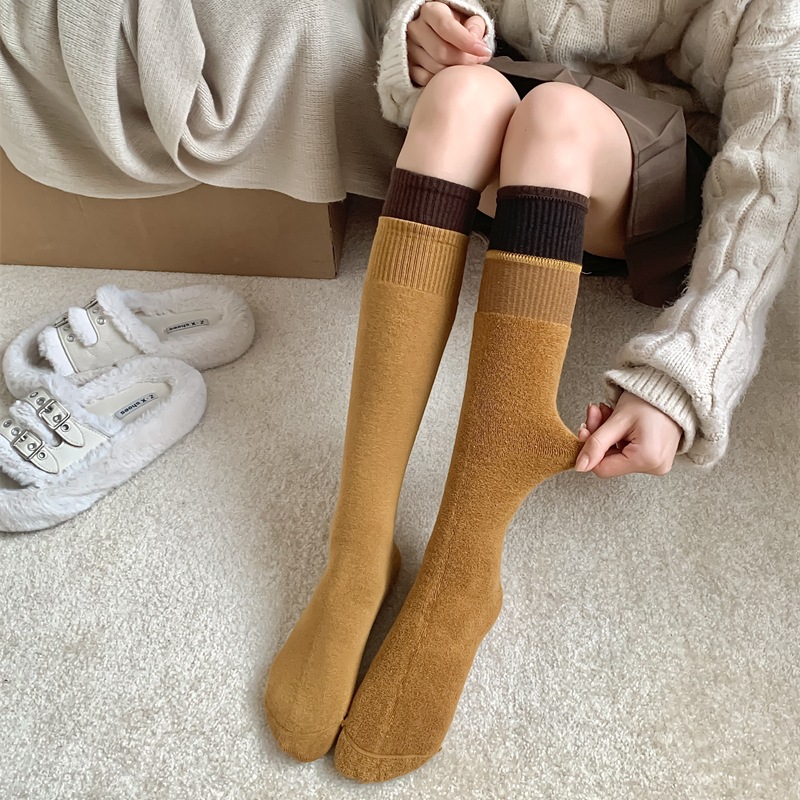 Autumn winter thick looped color blocked calf Korean Instagram internet famous double ribbed warm and slimming JK long_voghion.com