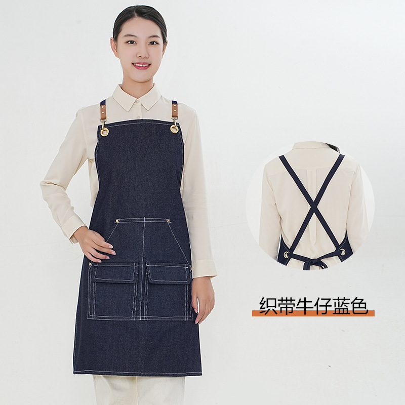 Delantal de lona gruesa de una sola capa con bolsillo cubierta de la leche Barber té Tienda ropa de trabajo extraíble de cuero logo estudio delantal