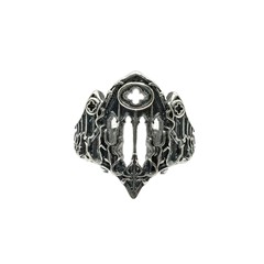 Yishang オリジナルデザインタイシルバーレトロファイアキャッチャーゴシックレリーフ花窓ダークリングトレンディなメンズオープンリング